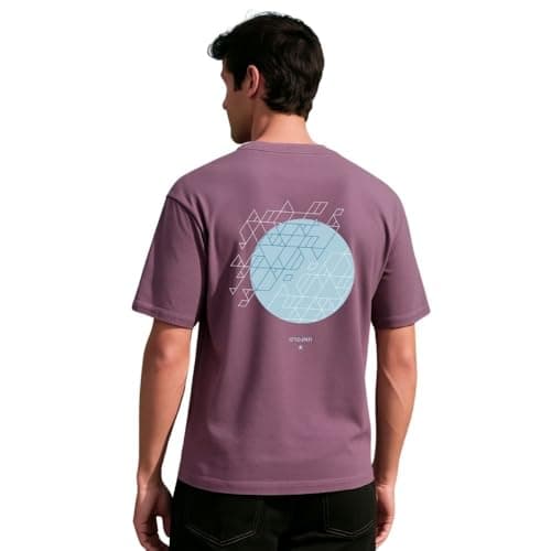 Nobero Men Oversized Graphic Back Print T-Shirt(1M-TWRT-C1089-GT2_Grape Nectar_S)