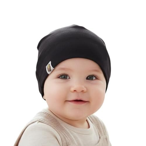 SYGA Unisex Cotton Cap Knitted Baby Cap Piece PlainCap_Black_S 6M - 5YEARS