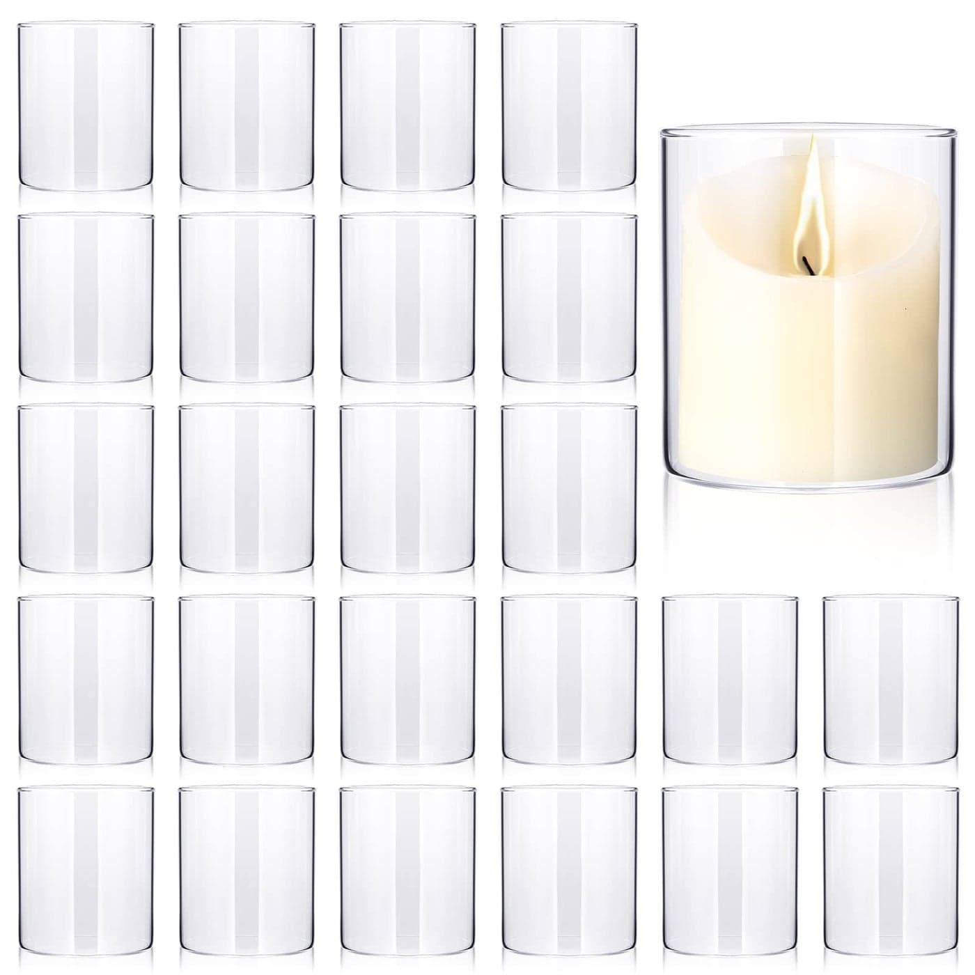 Mimorou 24 Pcs 4 Inch Tall Glass Vases Bulk Clear Cylinder Flower Vases Transparent Candle Holder Wedding Table Centerpieces Decoration Bulk for Home Dinners Party Event