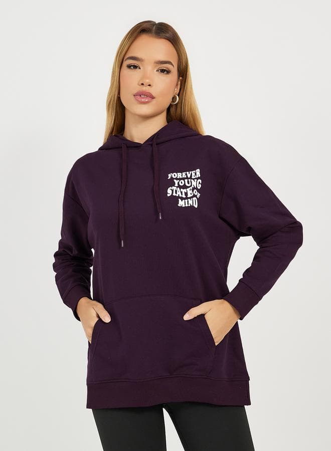 Regular Fit Longline Slogan Print Hoodie