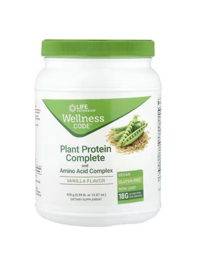 Life Extension, Wellness Code®, Plant Protein Complete and Amino Acid Complex, Vanilla, 0.99 lb (450 g)