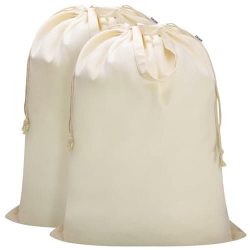 CALACH Canvas Laundry Bag 33"Wx 35"H, Thick Canvas Laundry Bag with Handles & Drawstring, Extra Large Heavy Duty Washable Basket Liner Hamper Liner Storage Sack (Beige XL, 2 Pack)