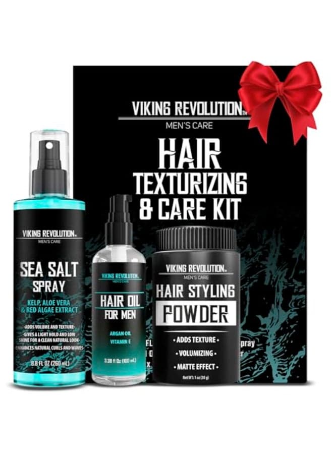 Viking Revolution Sea Salt Spray for Hair Men 8fl oz Hydrating Hair Oil for Men with Vitamin E 338fl oz and Styling Powder 1oz Mens Styling Texturizing Kit