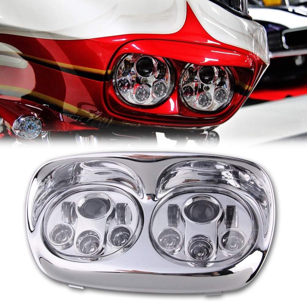 SUNPIE 534 Chrome Motorcycle LED Headlight Motorcycle Projector Dual LED Headlight Compatible with Harley 2004 2005 2006 2007 2008 2009 2010 2011 2012 2013