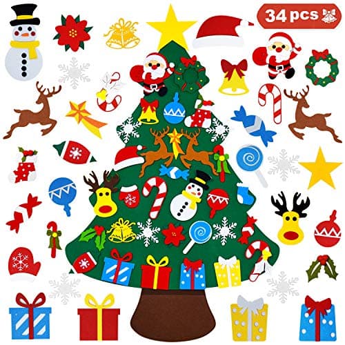 THAWAY DIY Felt Christmas Tree for Toddlers with 34 pcs Detachable Ornaments Kids Door Wall Hanging Xmas Gifts Christmas Decorations