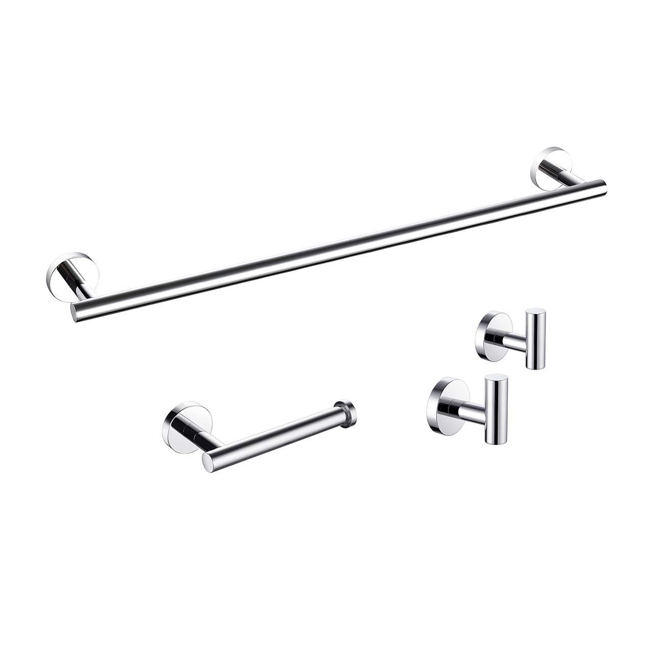 Miyili 4Pieces Polished Stainless Steel Bathroom Hardware Set Wall Mounted Includes 24 Towel Bar Toilet Paper Holder 2X Robe Hooks BS01C4B