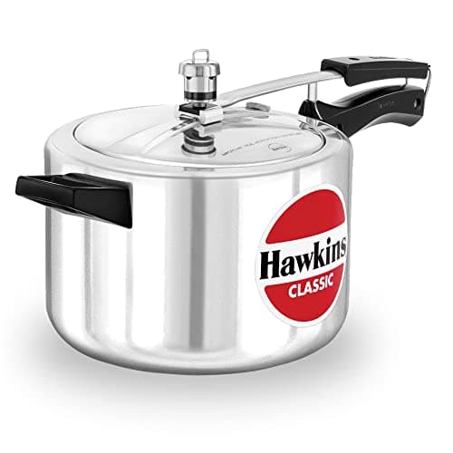 Hawkins Classic 5 Litre Pressure Cooker | Straight Body | Gas Compatible | Ideal for 5–7 persons | ISI Certified | 5 Year Guarantee | Silver (CL50)