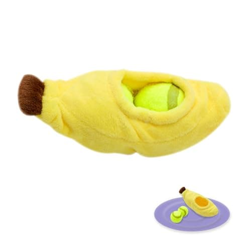 Andiker Dog Squeaky Toy with Plush Crinkle Fabric and Puppy Tennis Balls Inside Cute Fruit Shapes Creative Dogs Chew Toy Interactive Dog Toys for Indoor Dogs Chasing Chewing Entertaining Banana