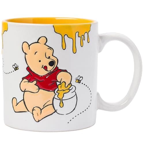 Silver Buffalo Disney Winnie the Pooh Hungry Pooh and Honey Etched Engraved Wax Resist Pottery Ceramic Mug, 20 Ounces
