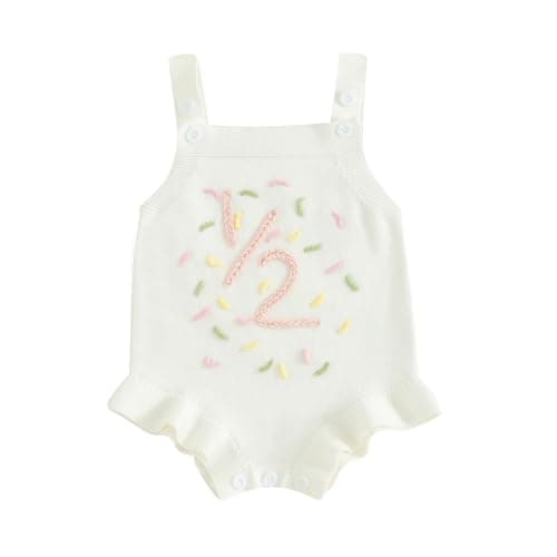 Bonangber Infant Baby Girl Knit Sweater Half Birthday Outfit Baby Girl Romper 1/2 Birthday Girl Outfit Cute Cake Smash Outfit(A-White Half Birthday,6-12 Months)
