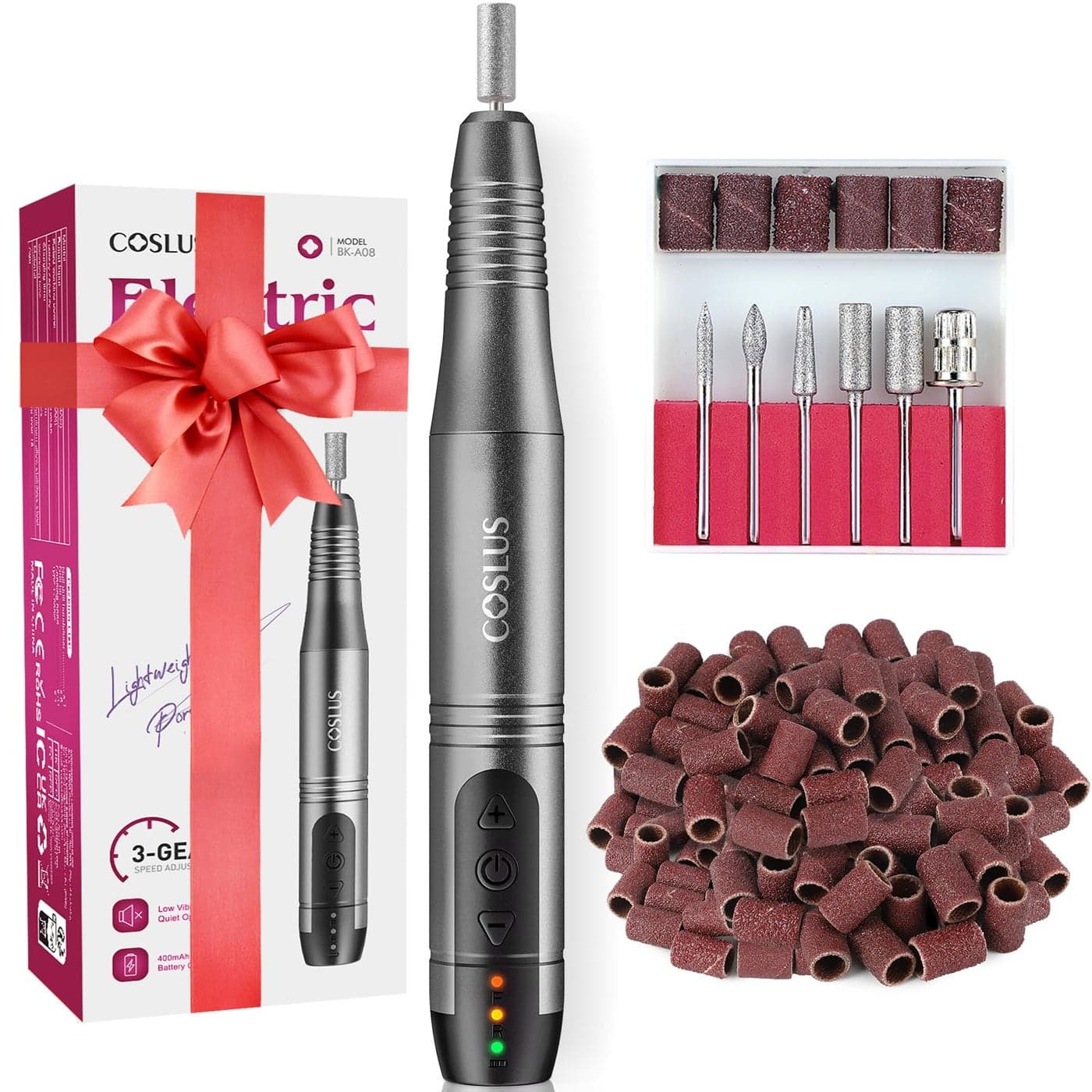 COSLUS Cordless Nail Drill Electric File Professional for Acrylic Gel Dip Powder Nails Portable Nail Drill Machine Kit for Manicure Pedicure Nail Set with Everything Rechargeable Lightweight