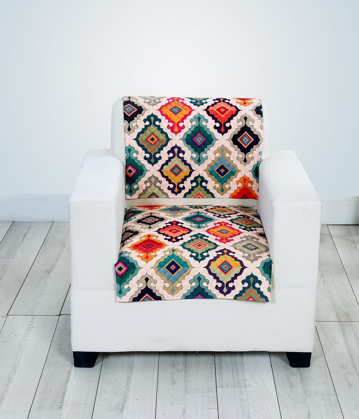 FABANE Velvet Printed Sofa Seat Cover For Single Seater With Heavy Antiskid Backing & Easily Machine Washable Sofa Seat Runner For Couch Or Home Living Area-(27 X24 Inches-2 Piece) Multicolor