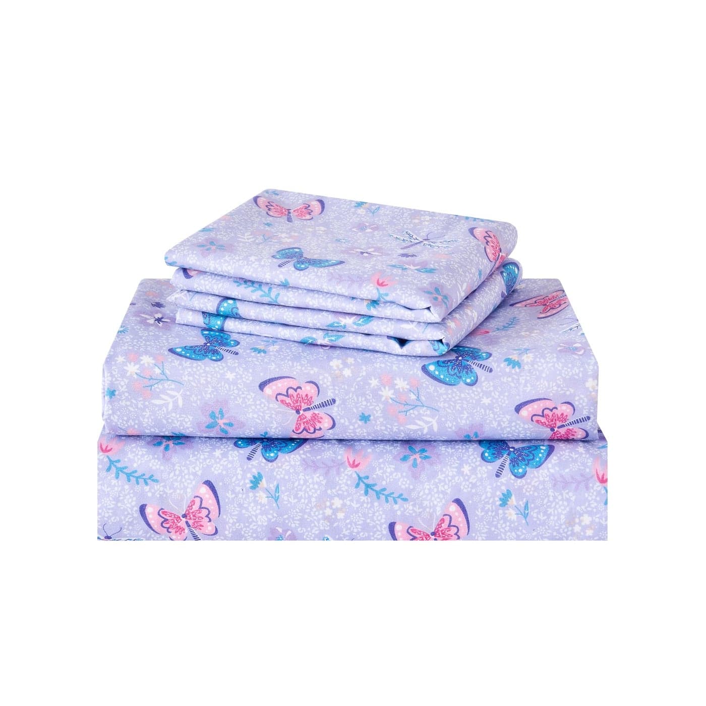 lasoftan Kids Sheet Set Twin Size 3 Pcs Girls Sheet Set with Floral Butterfly PatternKids Twin Fitted SheetBreathable Silky Soft Microfiber Fitted Sheet