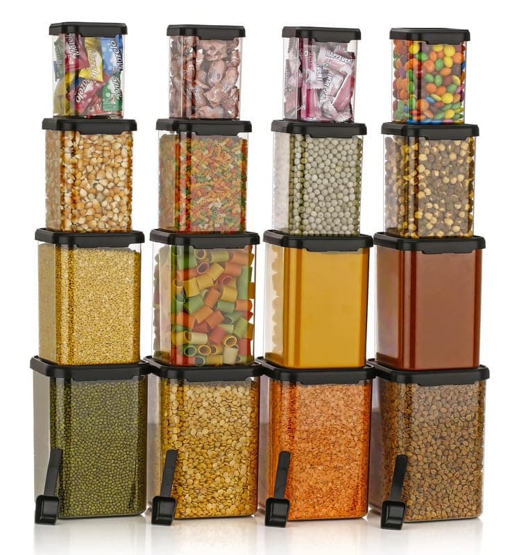 flymore Plastic 1400Ml Airtight Containers Set For Kitchen Storage And Containers Box For Pantry Organization And Container For Kitchen Storage,Set of 16 (350ml+650ml+950ml+1400ml)