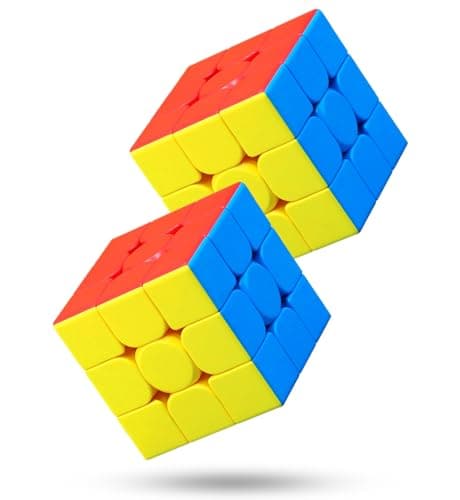 CFMOUR 2 Pack 3x3 Speed Cube Set Moyu Meilong 3C Stickerless Magic Cubes Bundle 3x3x3 Fast Smooth Turning Vivid Colour Puzzle Game Brain Toy for Kids and Adult