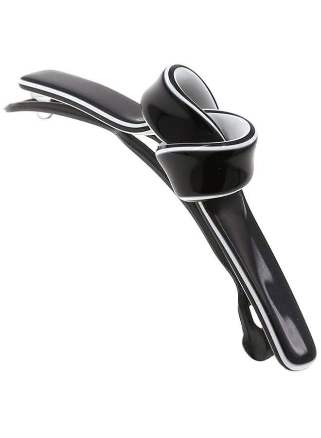 Paris CP3358 French Hair Barrette Clip for Girls, Handmade, Black/White, Metal-Free Closure Strong Hold Grip Hair Clips for Women, No Slip Durable Styling Girls Hair Accessories, Made in France