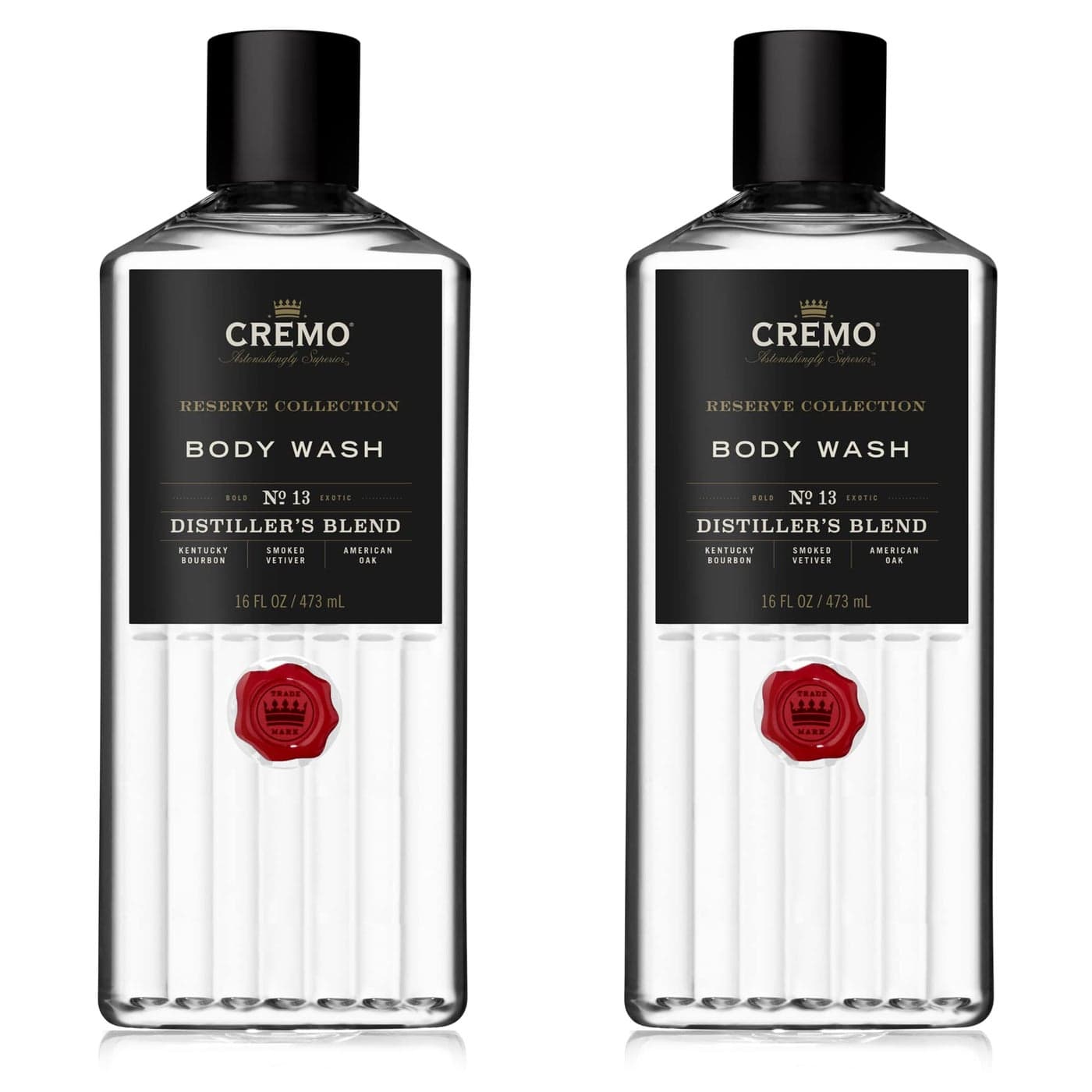 Cremo RichLathering Distillers Blend Reserve Collection Body Wash An Elevated Blend with Notes of Kentucky Bourbon Smoked Vetiver and American Oak 16 Fl Oz Pack of 2