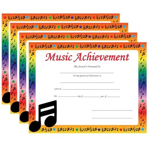 SHAPES ETC. 30 pcs Music Achievement Recognition Certificates 11in x 8.5in Academic Recognition Music Teachers School Certificate Musicians Musical Award Kids Awards Band Achievements Made in The USA