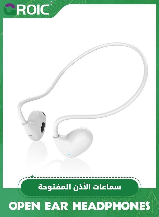 Open Ear Headphones, Air Conduction Headphones with HD Mic, 8+Hrs Playtime Deep Bass Sport Wireless Sweatproof Bone for Running, Cycling, Hiking, Driving
