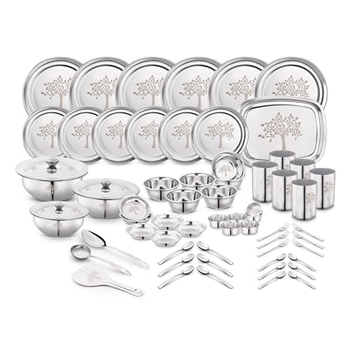 Classic Essentials Stainless Steel Dinner Set|Serves 2 People|Heavy Gauge|Kitchen Set|Permanent Laser-vriksha, Set of 10