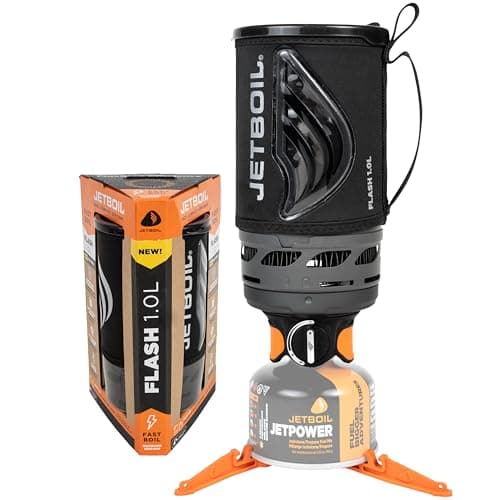 Jetboil Flash 1.0L Portable Fast Boil Stove for Camping and Backpacking with 1-Step Auto Ignition, New for 2025, Propane/Isobutane Burner with Cooking Cup, Carbon