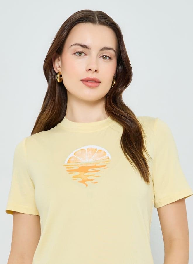 Yellow Graphic Print Round Neck T-Shirt
