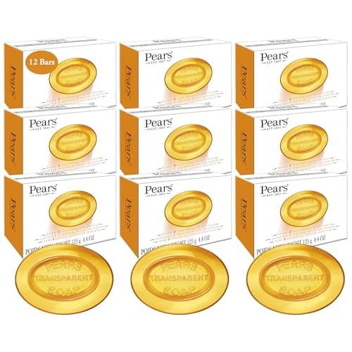 Pears Soap, Pure & Gentle with Natural Oils, 12-Pack – Transparent Amber Glycerin Soap for Pampered, Glowing Skin, 4.4 Oz Ea