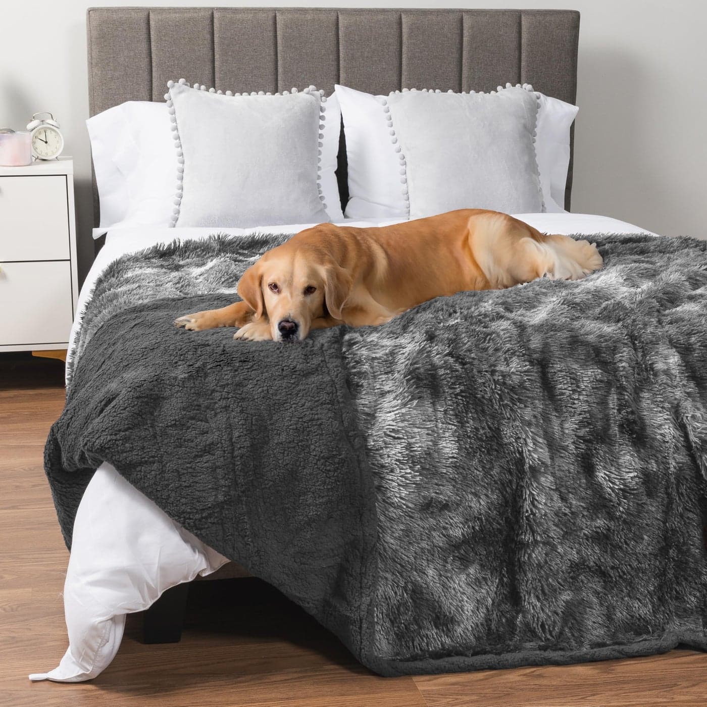 PetAmi Waterproof Dog Blanket for Large Dog Calming Pet Blanket Bed Couch Cover Protector Washable Sherpa Faux Fur Throw for Sofa Furniture Protection Soft Fluffy 60x80 TieDye Gray