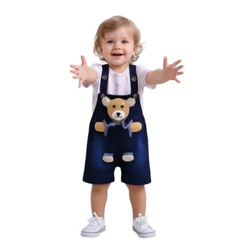 A.T.U.N. (ALL THINGS UBER NICE) Baby Boys Cotton Denim Dungaree Set with 3D Teddy Bear Design | Printed T-Shirt with Adjustable Straps | Stylish & Comfortable Daily Outfit for Baby Unisex