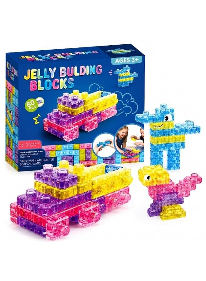 Twisoo Jelly Building Blocks 60 PCS Soft Transparent Construction Toy | STEM Educational Building Set | Sensory Learning Blocks | Ages 3+