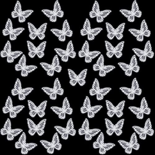 Chengu 40 Pcs Lace Organza Butterfly Applique Double Layers Fabric Embroidery Butterfly Iron on Patches for Wedding Bridal Dress Sewing Craft DIY Clothes Hair Accessories Party