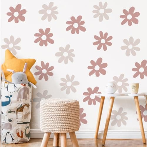 TaoBary 12 Sheet Daisy Wall Sticker Decal Removable Cute Daisy Bedroom Room Decor Flower Wall Sticker Pink White Flower Decal Wallpaper Peel and Stick for Nursery HomeGrey ColorSimple Style