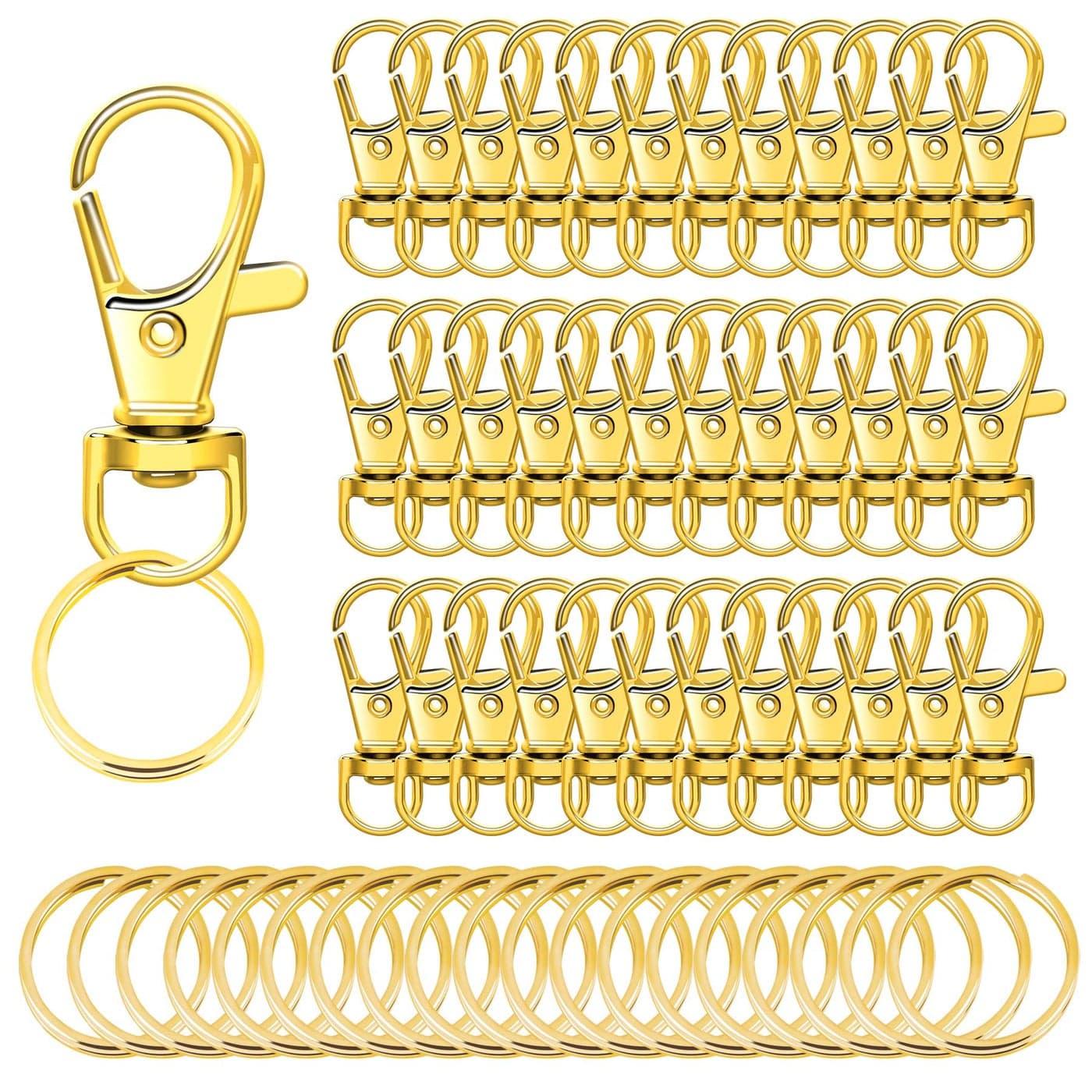 SANNIX 60pcs Gold Swivel Snap Hooks with Key RingsKeychain Clip Hooks Key Chain Rings Lobster Claw Clasps for Lanyard Clip Jewelry Making Crafts