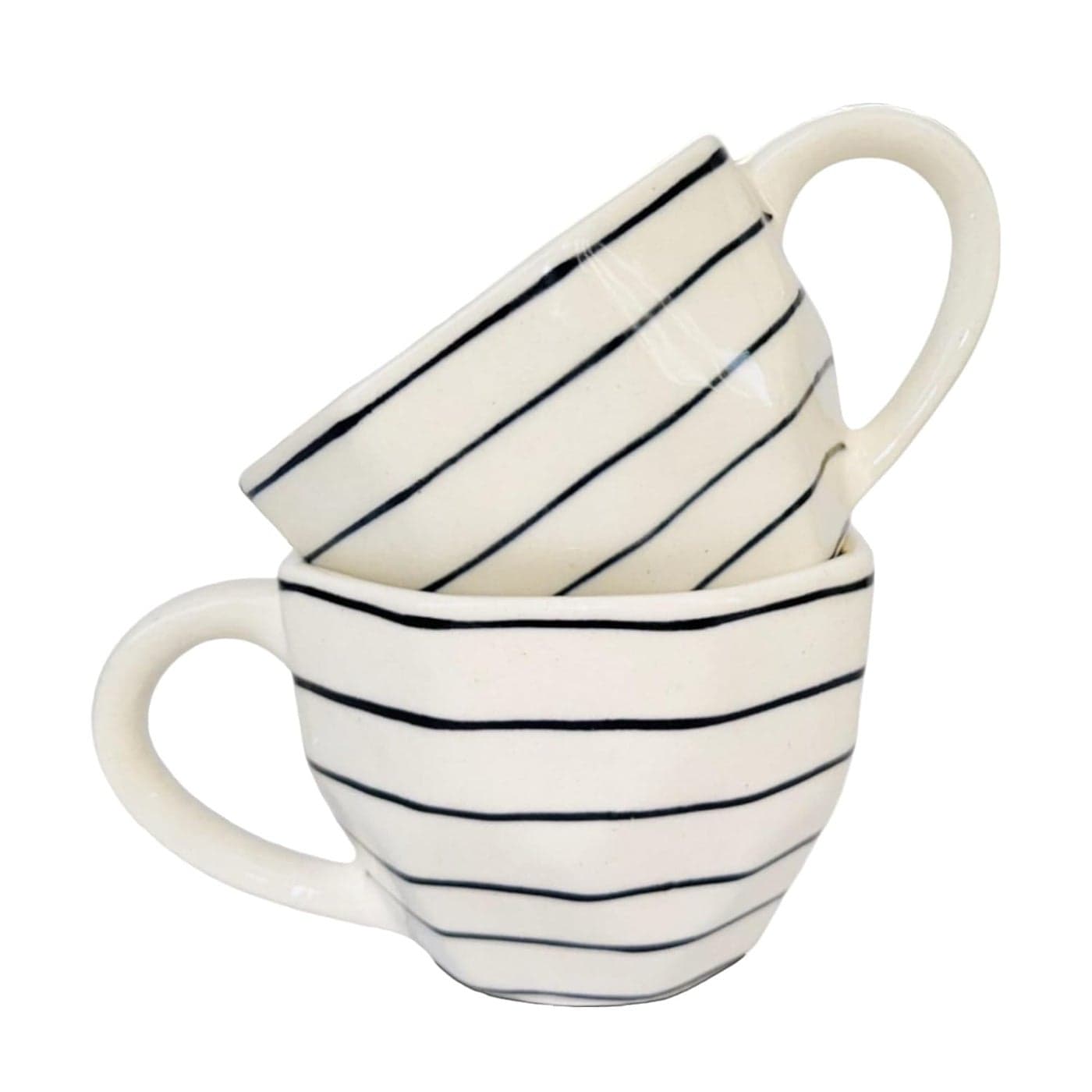 HOME OF KOLORS 300ML Set of 2 OffWhite Coffee Cup with Black Horizontal Line Microwave DishwasherSafe Milk Tea Mugs Hot Cold Beverage Cups