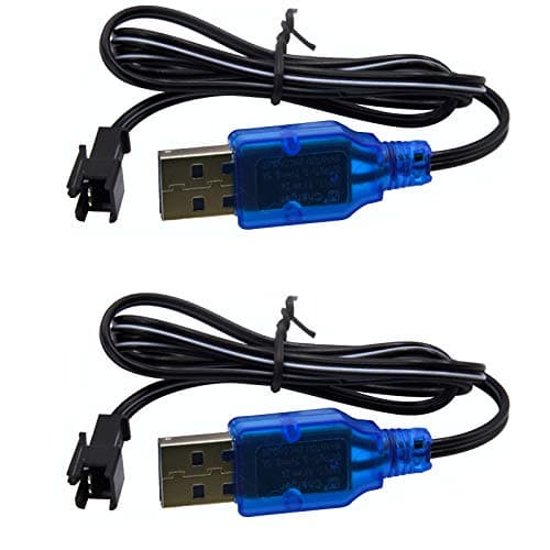 Blomiky 2 Pack 3.7V USB Charger Cable with SM-2P Plug Connector for Mini RC Amphibious Stunt Car Boat Trucks 1S Li-ion and Li-Po Battery / 3.7V USB 2