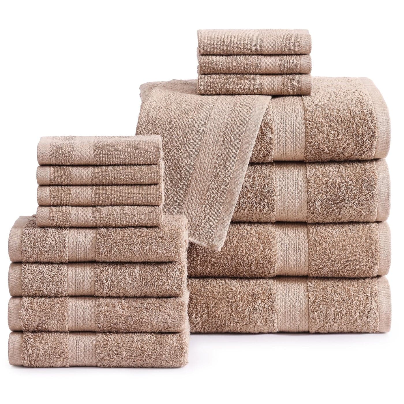 LANE LINEN 100 Mercerized Cotton Bathroom Towel Set 16 Pieces Fluffy Super Soft Highly Absorbent 4 Bath Towels 8 Washcloths 4 Hand Towels Ring Spun Double Sided Cotton Terry Taupe