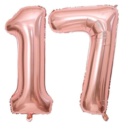 Rose Gold 17 Number Balloons 40 Inch Giant Number 17 Balloons Foil Mylar Helium Rose Gold Number Balloons for 17th Birthday Party Supplies Anniversary Event Celebration Decorations