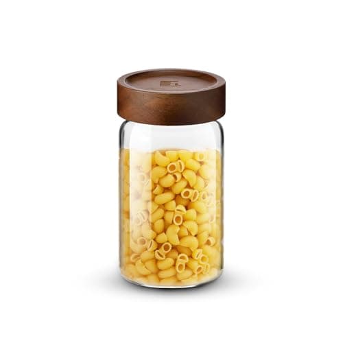 BERGNER Acadia Borosilicate 550ml Glass Jar with Solid Wood Lid, For Storing and Preserving Sugar, Flour, Tea, Coffee, Spices, Oats | Airtight Multipurpose Glass Container for Kitchen