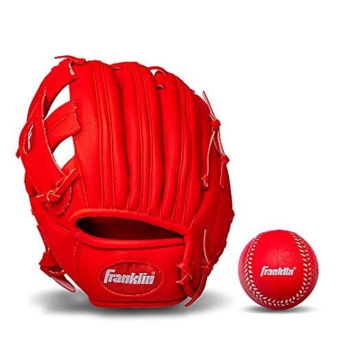 Franklin Sports 9.5" RTP Performance Teeball Glove and Ball Combo Red - Left Handed Thrower
