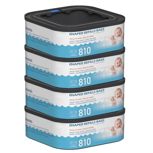 Jumbo Square Refills Disposal Bags Refill Compatible with Diaper Genie Classic Compact Premier and Select Pails Hold Up to 810 NewbornSized Diapers Per Refill 4 Packs