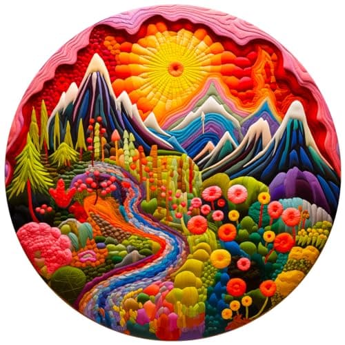 Bgraamiens Puzzle 3D Visual Needle Point Style Gorge with Flowers 1000 Pieces Round Puzzle for AdultColorful Puzzle for Adult
