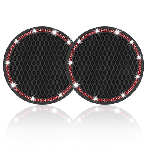 JUSTTOP 2 Pack Universal Auto Anti Slip Cup Holder Insert Coaster Car Cup Holder Coaster Bling Crystal Rhinestone Car Interior Accessories Black Red