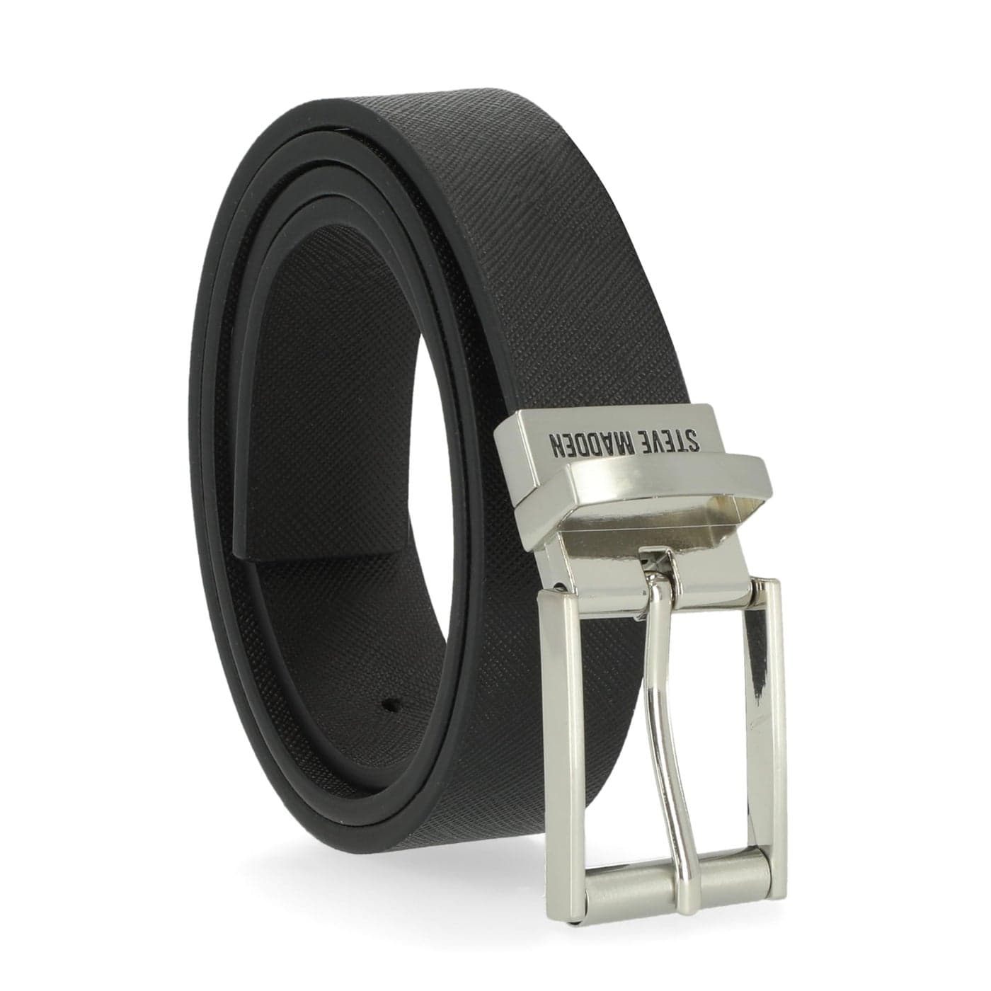 Steve Madden Men's Dress Casual Every Day Leather Belt, Black/Brown (Textured), 34