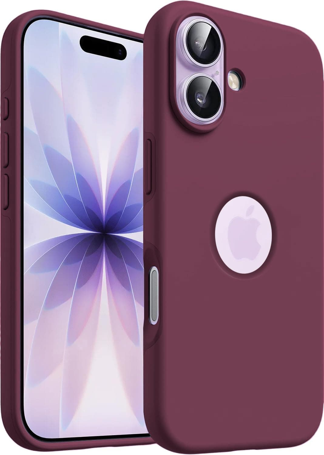 Elzzi Microfiber Logo Cut Cover Compatible for iPhone 17 Case Liquid Silicone Cases Full Body 4 Layer Protective Covers Shockproof Back Cover with High Raised Camera Lips (Wine Red)