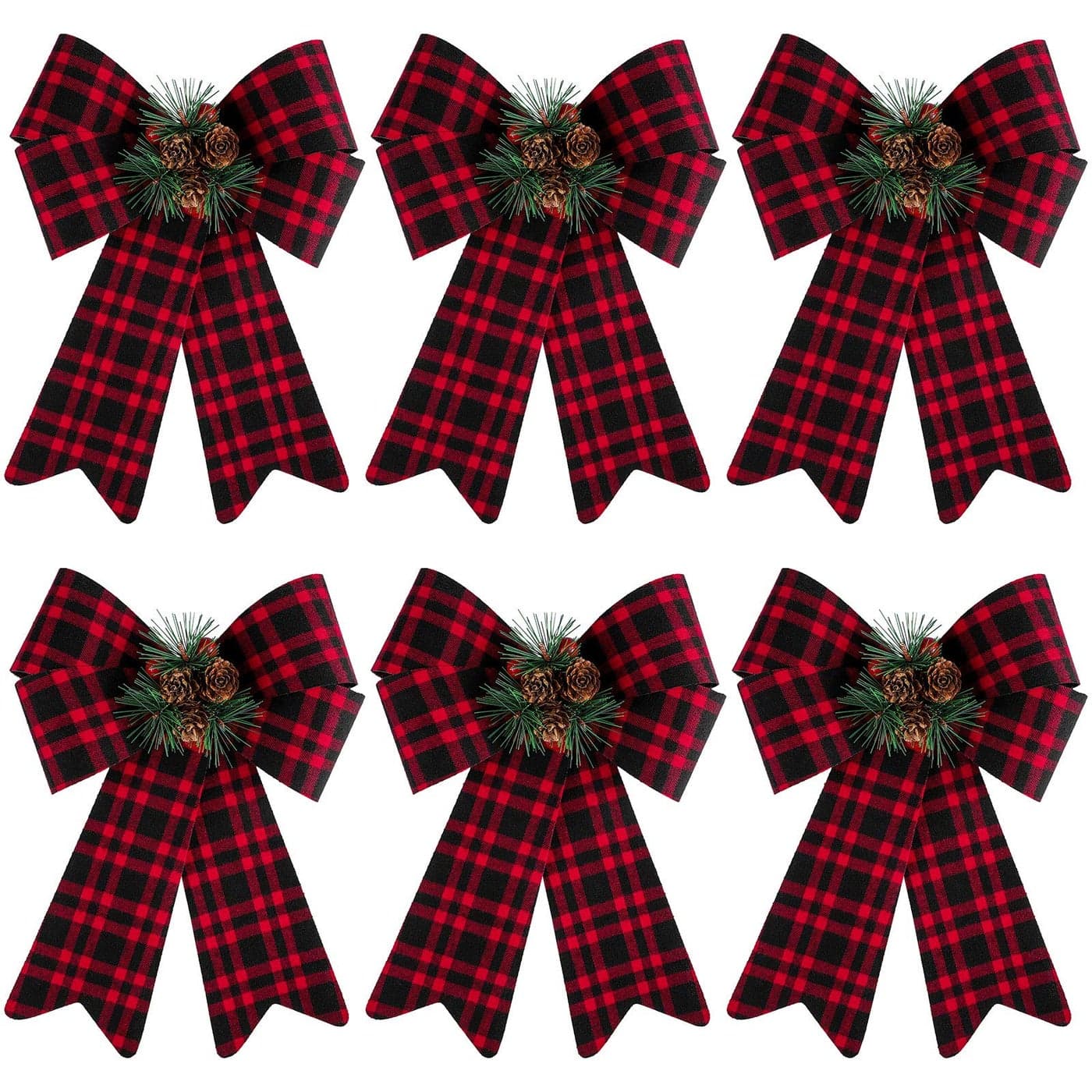 URATOT 6 Pack Christmas Wreaths with Pinecones Needles Xmas Decorations Natural Christmas Tree Bows for Holiday Decoration or DIY Crafts 9 x 12 Inches