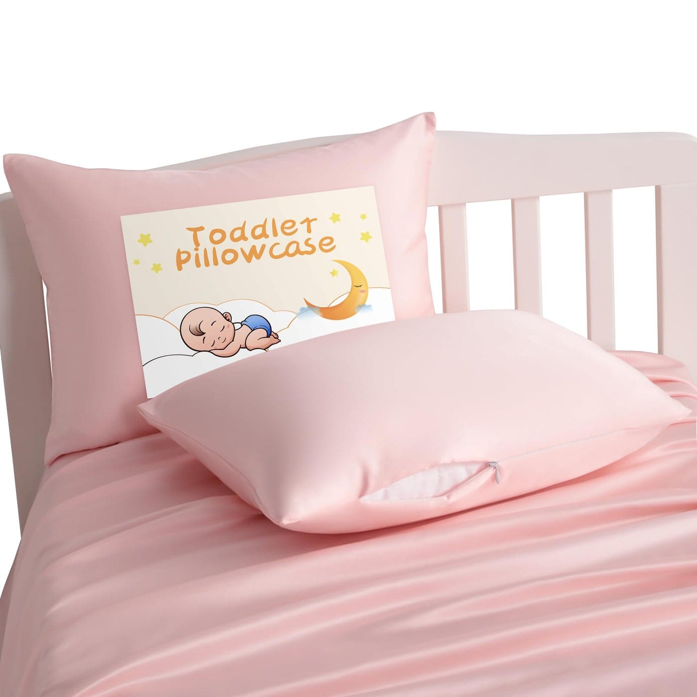 NTBAY Zippered Silk Satin Toddler Pillowcases 2 Pack Hidden Zipper 13x18 Pillowcases Luxury and Silky Baby Travel Pillow Covers Pink
