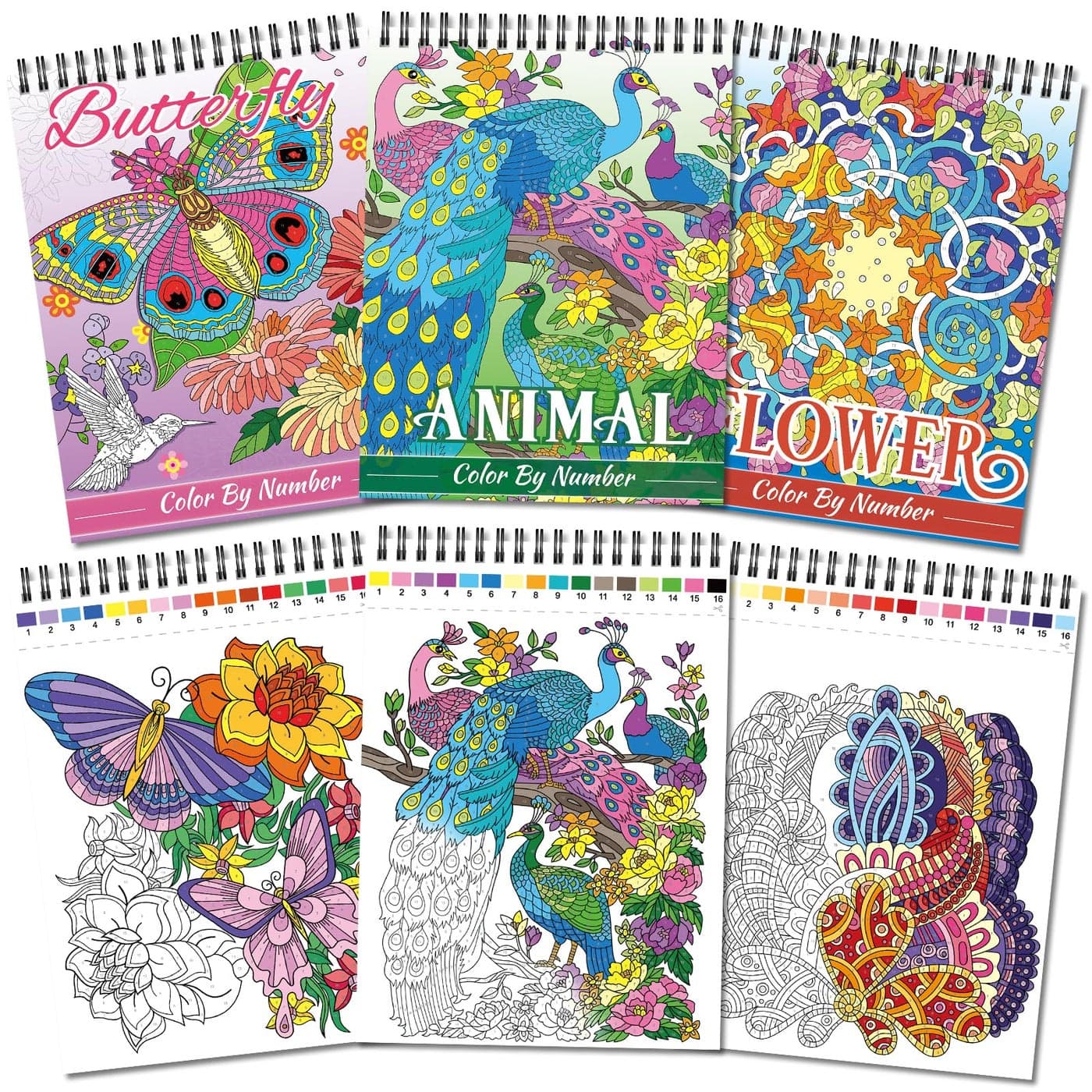 Kalysky Relaxation Adult Coloring Books Color by Numbers3 Coloring Books for Adult or WomenTheme FlowerButterflyAnimal