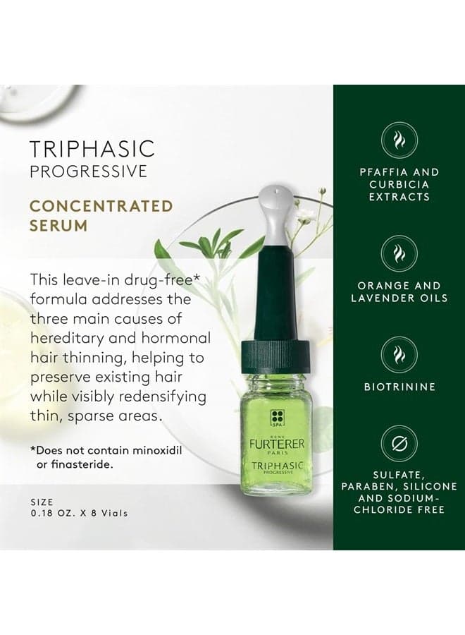 TRIPHASIC Progressive Concentrated Serum, Hereditary & Hormonal Thinning Hair, Drug Free, 0.18 oz. x 8 Vials