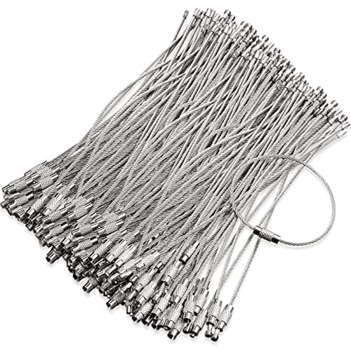 Hotop 150 Pcs Wire Keychain Cable Bulk Stainless Steel Key Rings Loop Wire Cable Braided Steel Keychain(4 Inch,Silver)