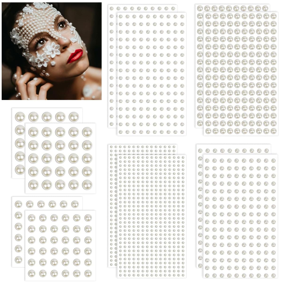 MAYCREATE Pearl Stickers for Art and Craft 1980pcs SelfAdhesive Faux Pearls Sticker Assorted Sizes Gems for Hair Face Makeup Eye Nail DIY Crafts